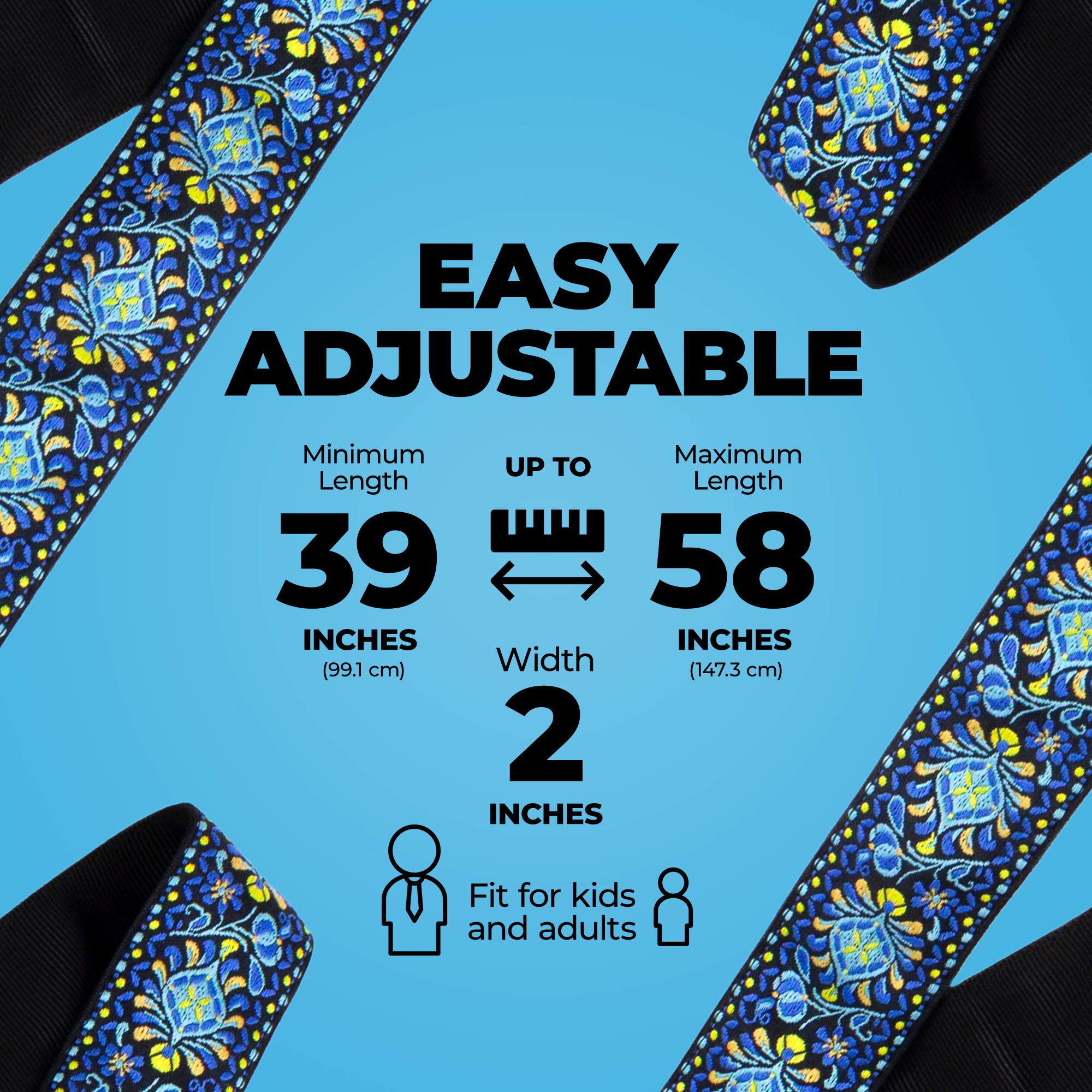 Perri's Leathers Ltd.- Guitar Strap - Nylon - Jacquard- Blue Lotus - Adjustable - for Acoustic/Bass/Electric Guitars - Made in C